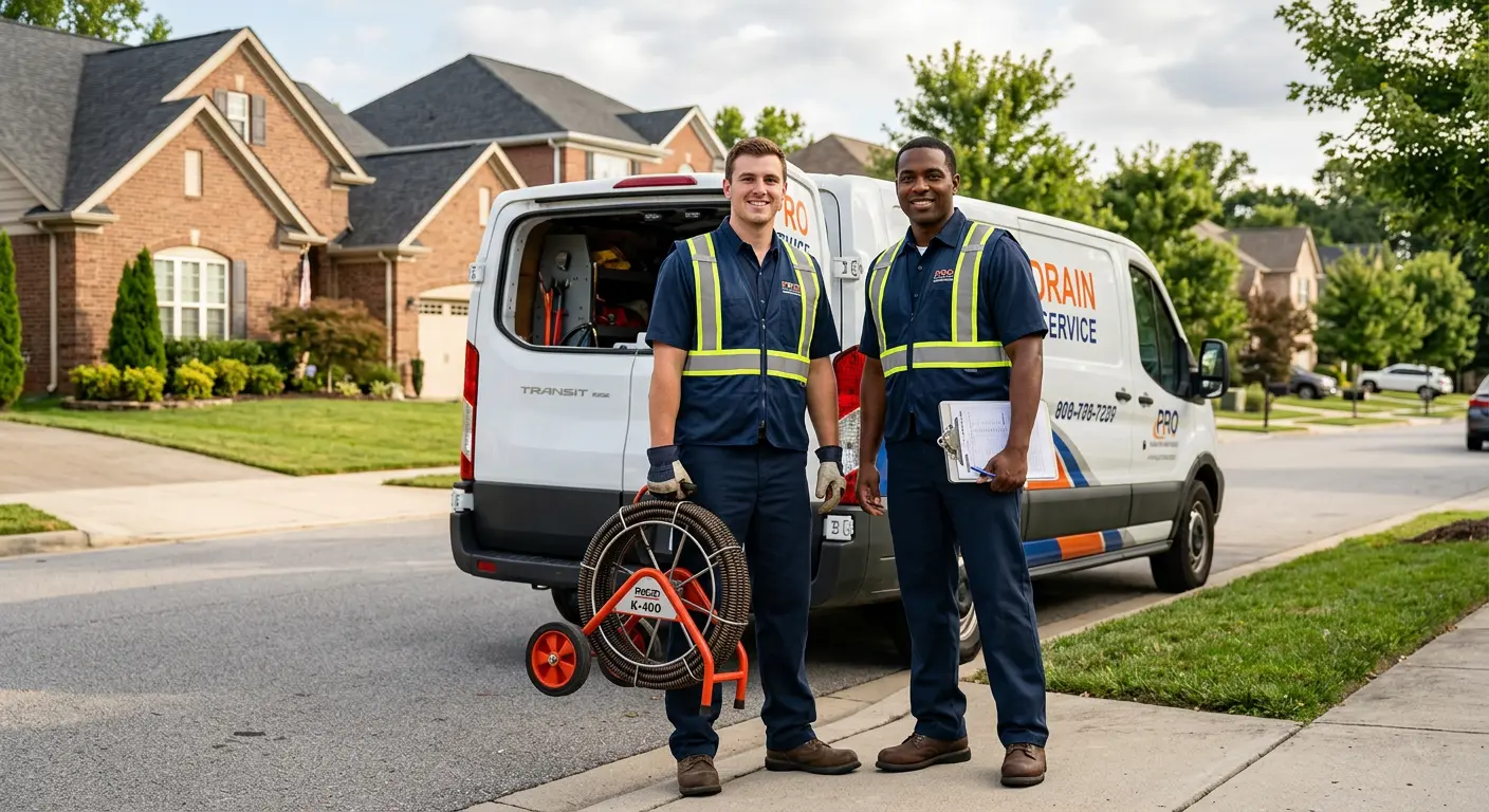 Sewer and drain service team with equipment ready for work in LaGrange